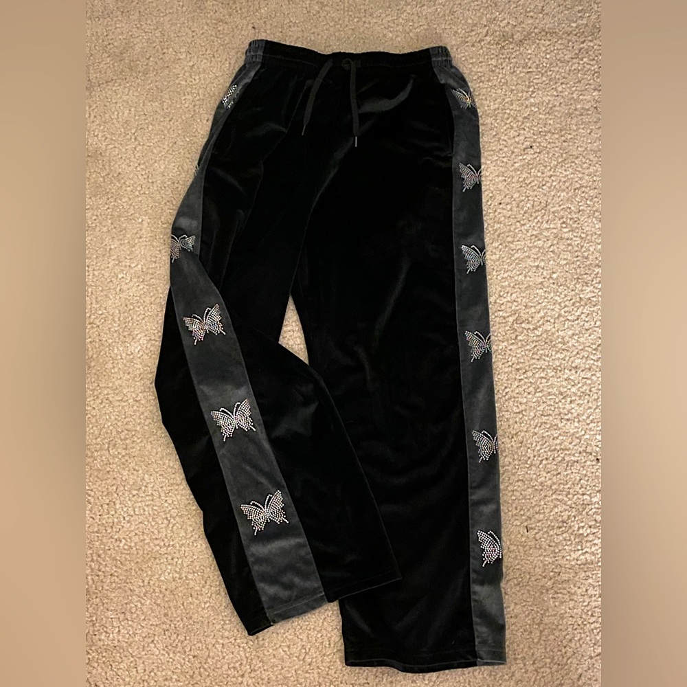 Butterfly crystal velvet pants